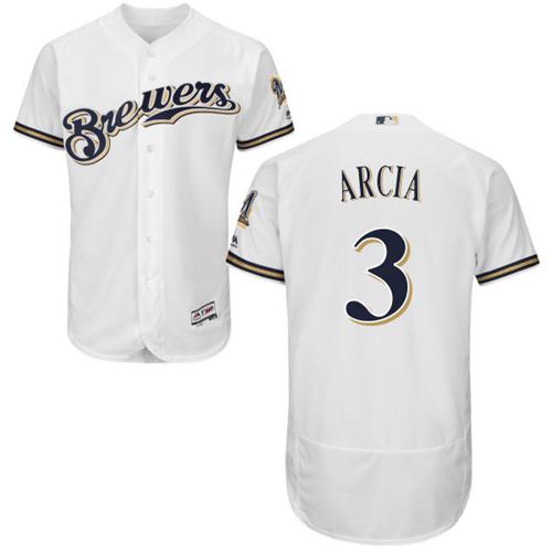 Brewers #3 Orlando Arcia White Flexbase Authentic Collection Stitched MLB Jersey